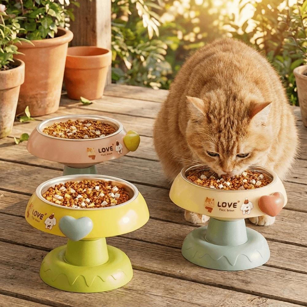 Large Capacity Elevated Cat Bowl Cartoon Design Anti Tipping Pet High Foot Bowl Detachable Non-slip Cat Water Bowl
