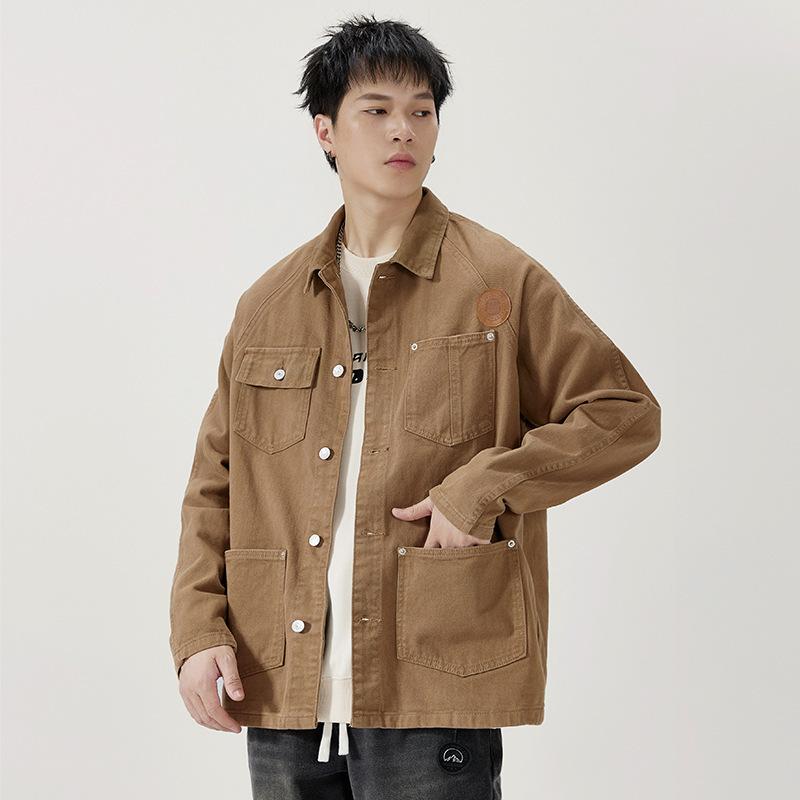 Spring Versatile Denim Jacket American Trend Retro Casual Label Shoulder Sleeve Jacket Men'S Long Sleeve Top Men'S