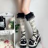 Women Knee Highs Socks Printed Compressions Stockings Lolitas Sweet Lace Ruffle Calf Socks Long Tube Socks Hosiery