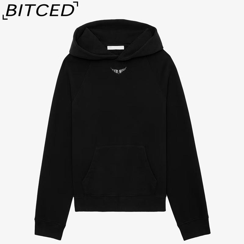 BITCED Women s Autumn/Winter Printed Black Long-Sleeved Hooded Sweatshirt L чёрный