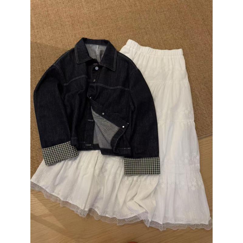 DIMANAF 2025 New Summer Women Skirts Vintage Elastic Pleated Elegant White Skirts Lace High Waist