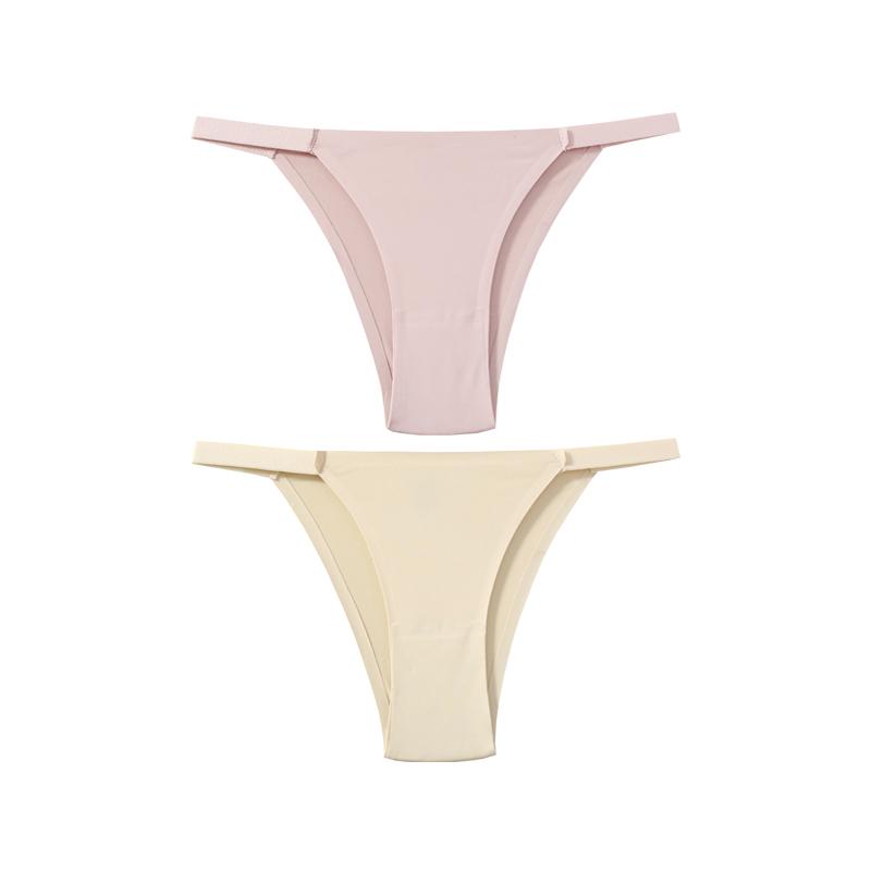 TERMEZY 2Pcs/Lot Women Sexy Ice Silk Panties Low-waist Seamless G String Lingerie Solid Half Hip Underwear