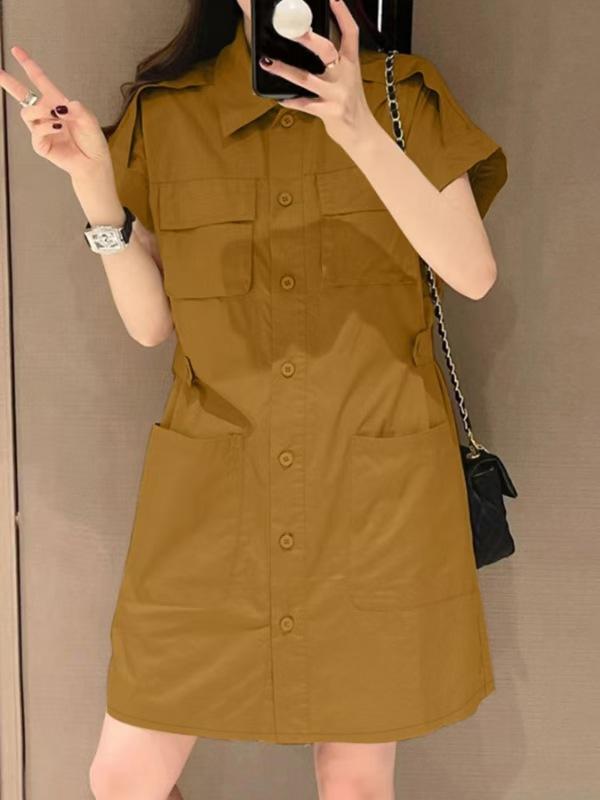 Summer New European and American Simple Tooling Straight Shirt Skirt Design Dress