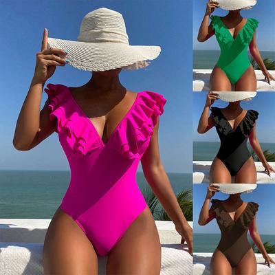 New V-neck Peplum Bodysuit Triangle Beach Swimwear for Women
