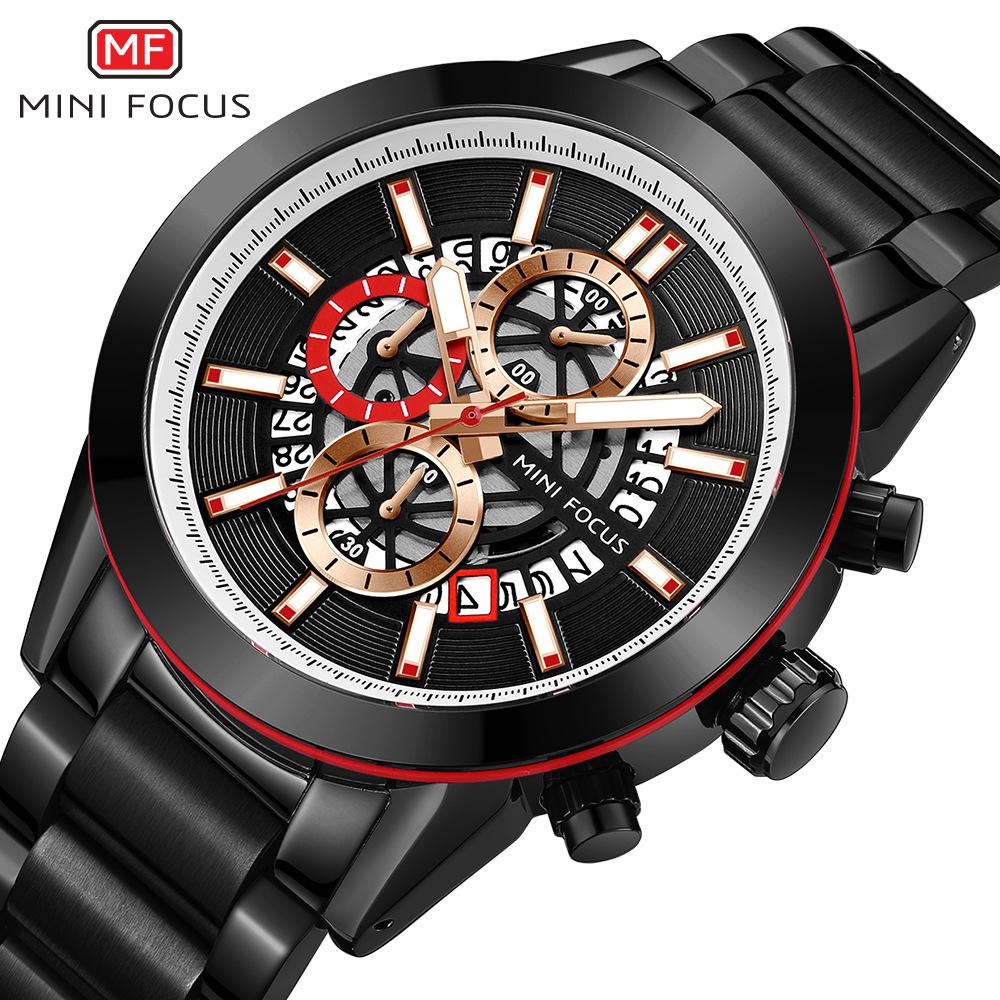MINI FOCUS Brand Watch Multi-functional Calendar Waterproof Stainless Steel Strap Men Quartz Watches