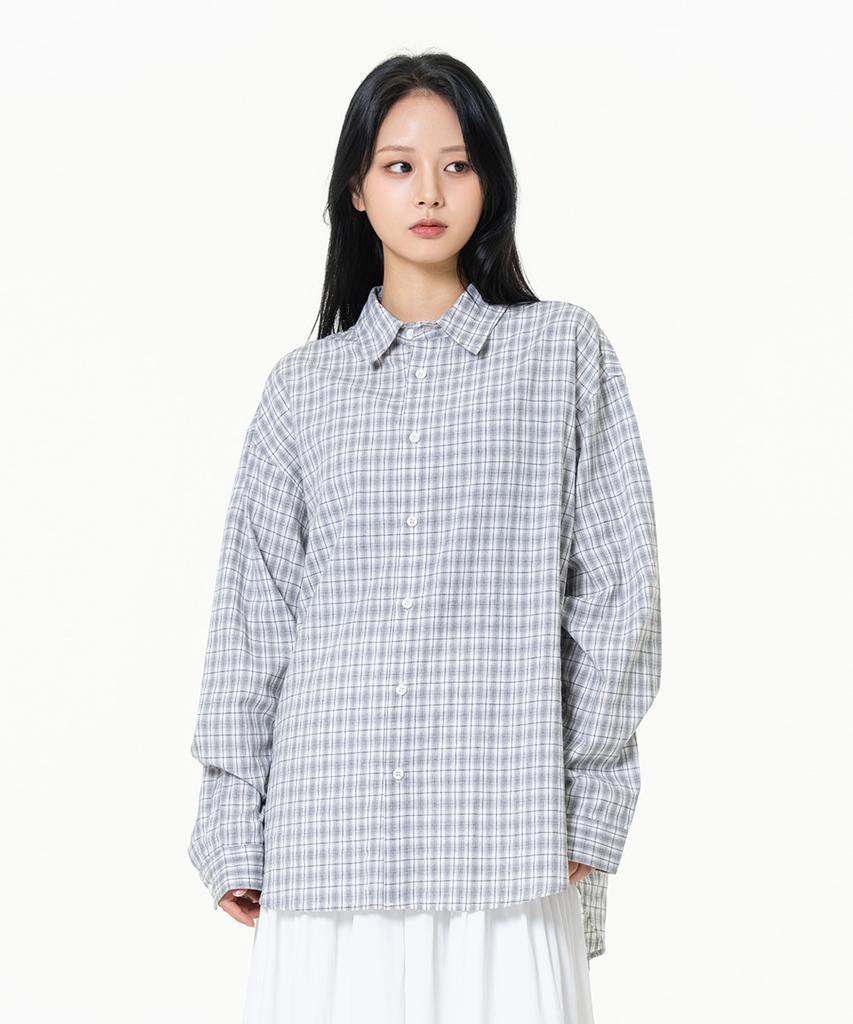 MOZMOZ Soft Basic Light Check Shirt Gray