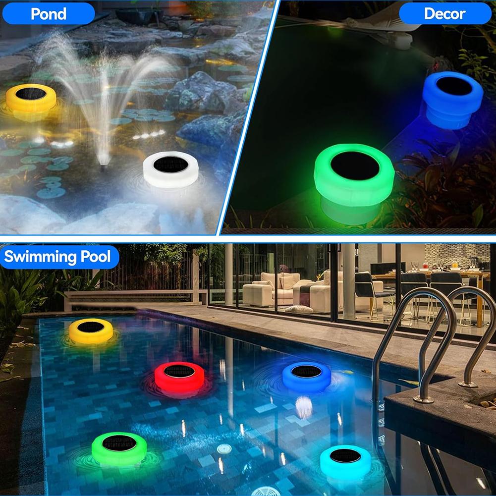 Solar Chlorine Tablet Floater with Colorful Light Chlorine Floating Water Cleaner IP68 Waterproof for Purify Swimming Pool Water