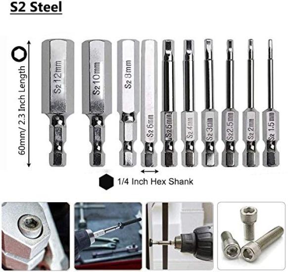 Wolfride Impact Driver Bit Hex Shank Driver Hex Shank Precision Hex Bit for Electric Driver Bit for Magnetic 60mm Set of 20 Set, 1/4-inch Bit, 6.35mm