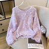 Beaded Floral Faux Mink Knit Sweater for Women, 1011 Autumn/winter Soft and Glutinous Bow Sweater, Base Layer Pullover Top