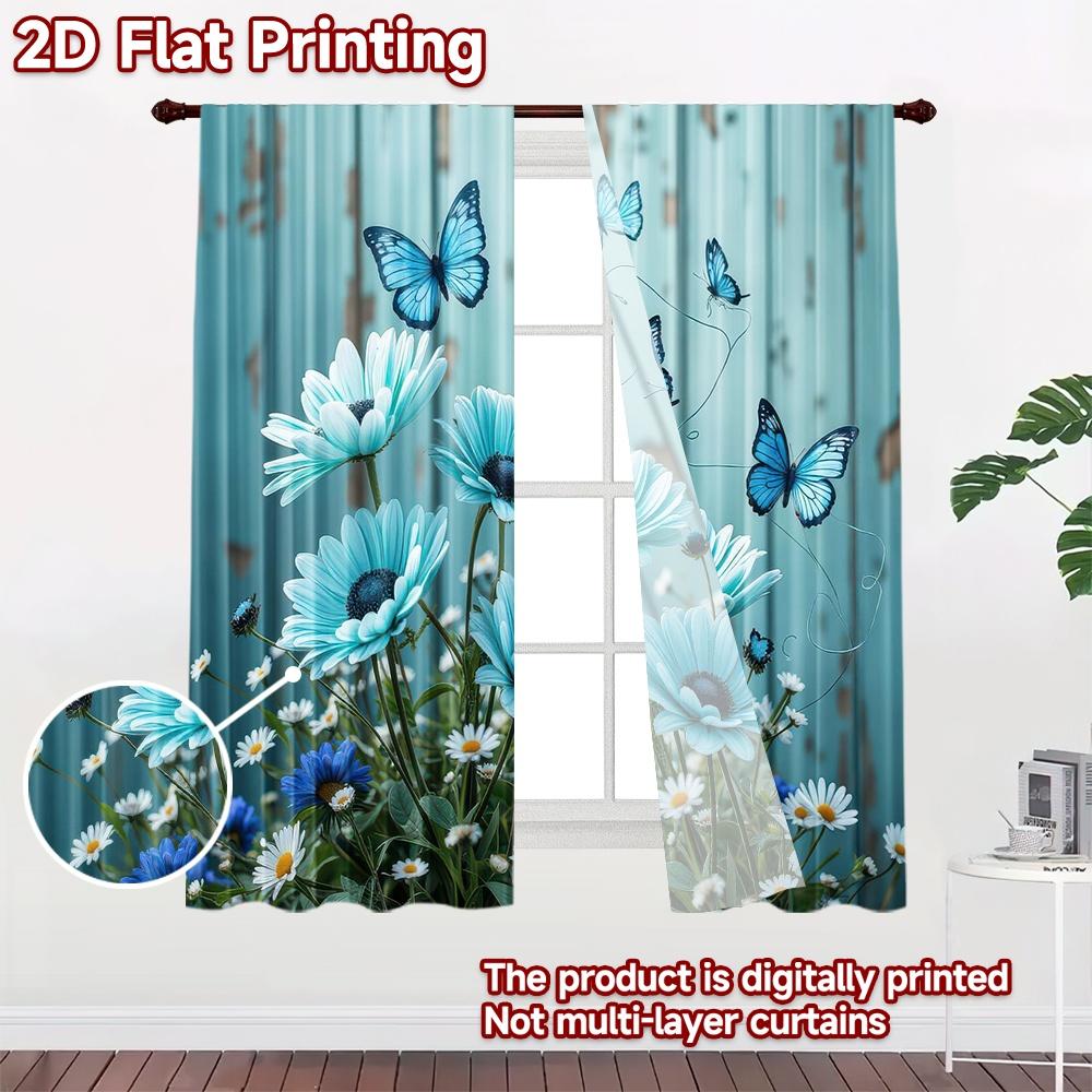 2D flat Photography Backdrop Scene Backdrop Blue Butterflies and Daisies 100% Polyester Family Party for Suitable for indoor