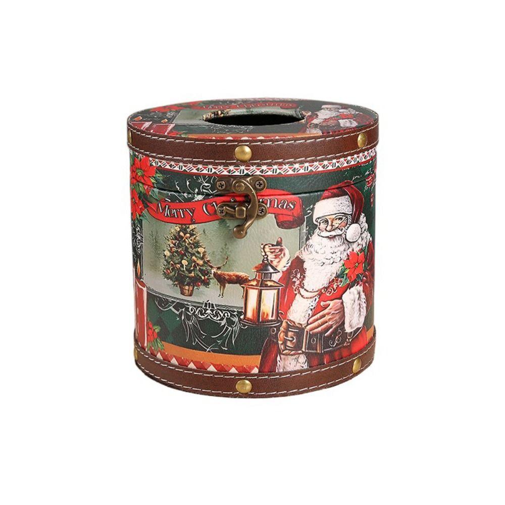 

Кожаная Рождественская Круглая Коробка для Салфеток Ретро Круглый Держатель для Салфеток Настольная Бумажная Коробка Рождество Style D