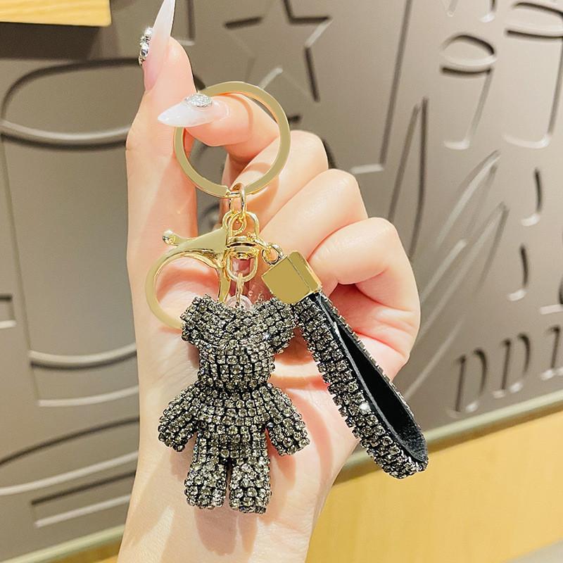 Adorable Sparkling Bear Keychain Cute Rhinestone Decor For Students And Couples