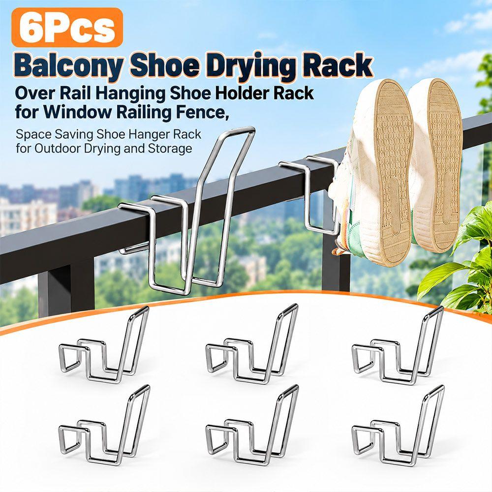 6Pcs Silver Tone Shoe Drying Rack Stainless Steel Balcony Shoe Rack  for Outdoor Drying and Storage