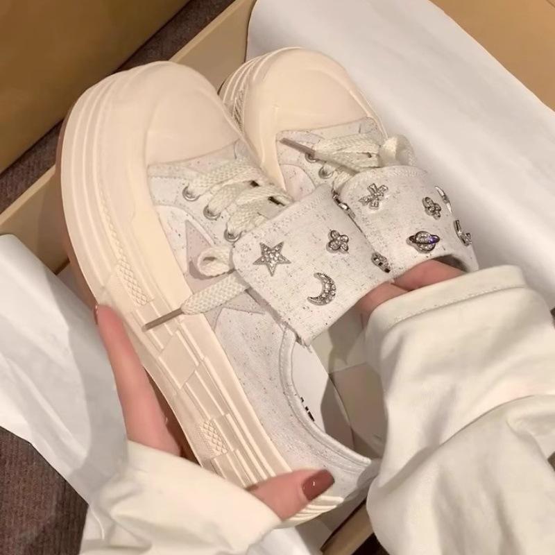 Sheepskin version~ thick-soled inner height-increasing canvas women's shoes, small white shoes, low-top autumn and winter new star casual board shoes
