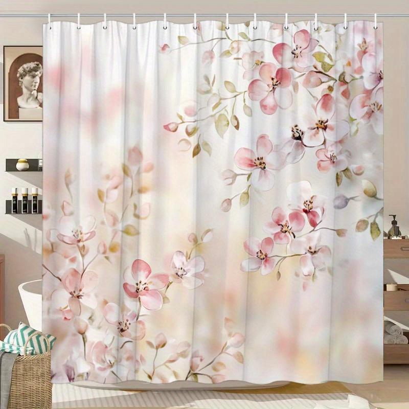 

1 Цветочная шторка для душа - Розово-белый цветочный акварельный узор, пастельный фон, полиэстеровая ткань, машинная стирка 180X180cm