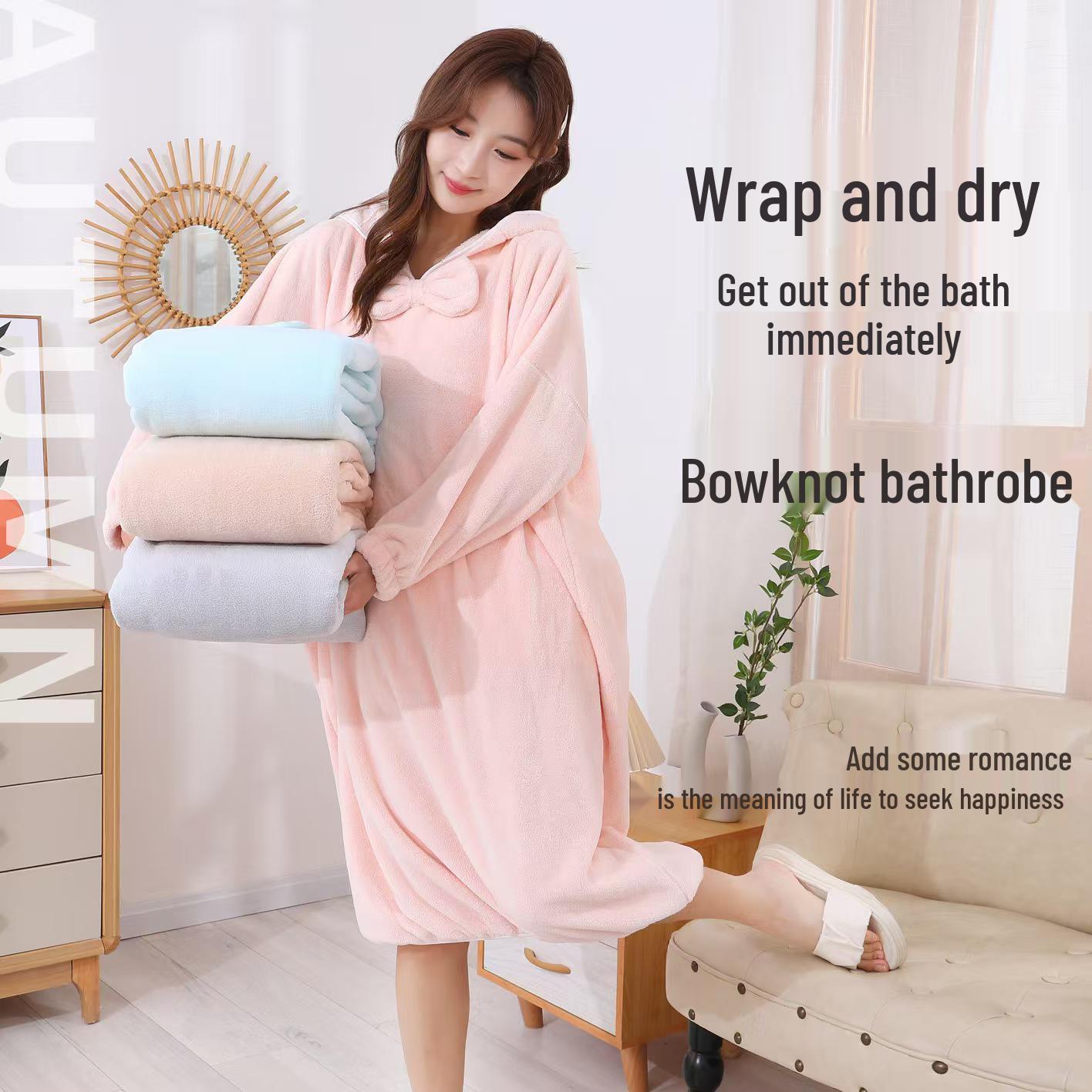 

Women s Thick Hooded Bath Skirt: Soft, Absorbent, Quick-Dry Autumn/Winter Sleepwear. One Size вишневий рожевого кольору