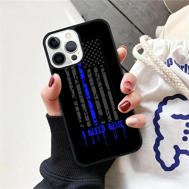 Police Thin Blue Line American Flag Phone Case Cover For iPhone 17 Air 15 16 Pro Max 14 13 12 11 Pro Max Plus