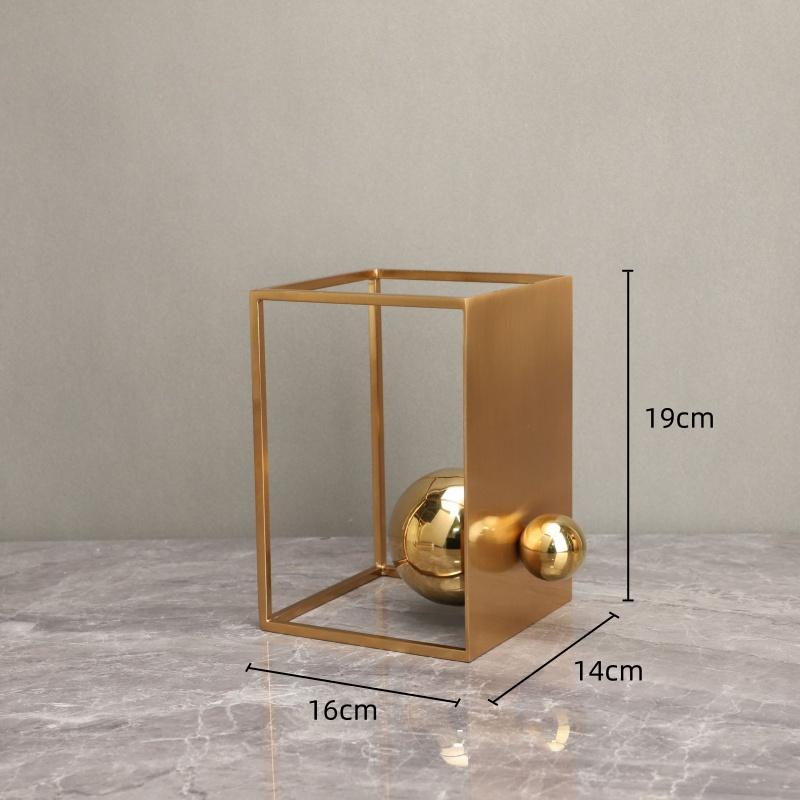 Metallhandwerk Geometrische Boxen Goldener Rahmen Kugelförmige Abstrakte Skulptur Metall Dekorative Figuren Heimdekorationszubehör
