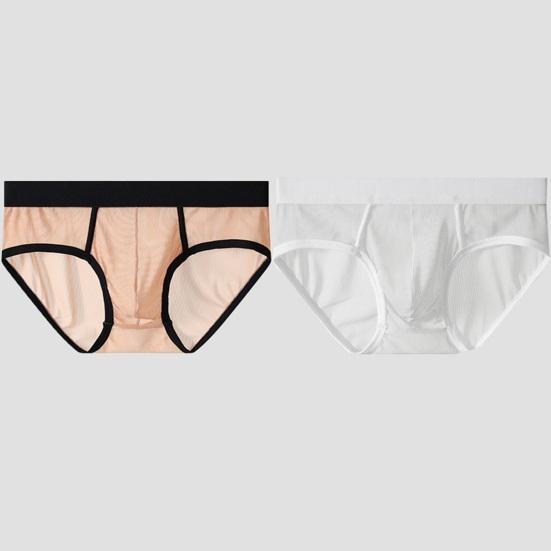 Men Briefs Low Waist Thin Yarn Breathable Panties Perspective Mesh Solid Color Design Elastic Men Underwear