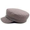 Leather Painted Hat Women's Chain Flat Top Army Hat Autumn Winter Warm Cap
