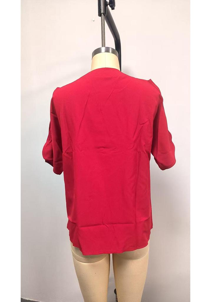 2026 Summer Women's V-Neck Off-Shoulder Top - Solid Color & Stylish