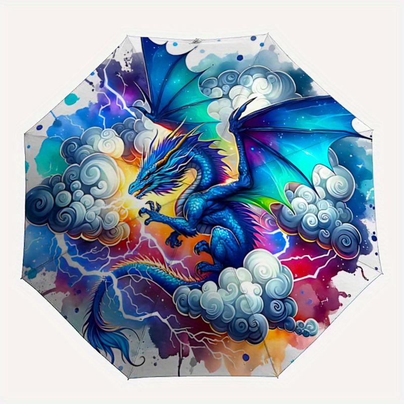 1pc Blue Dragon in Stormy Sky Automatic Opening and Closing Umbrella - Suitable for Various Occasions, Outdoor Activities, Lightweight and Durabl