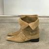 Suede Retro Small Square Head Two Wear Folded Thick Heel Belt Buckle Medium Boots Women's 2025 Autumn and Winter Martin Boots Short Boots