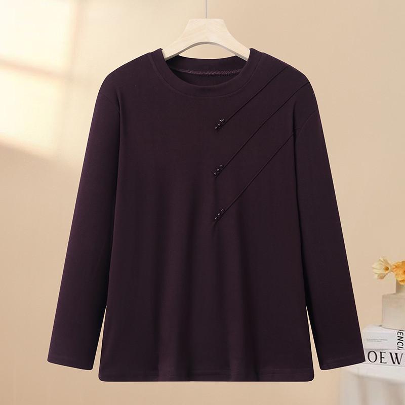 Plus Size Fleece T-Shirt for Middle-Aged and Elderly Women - Warm, Loose, and Comfortable for Autumn and Winter