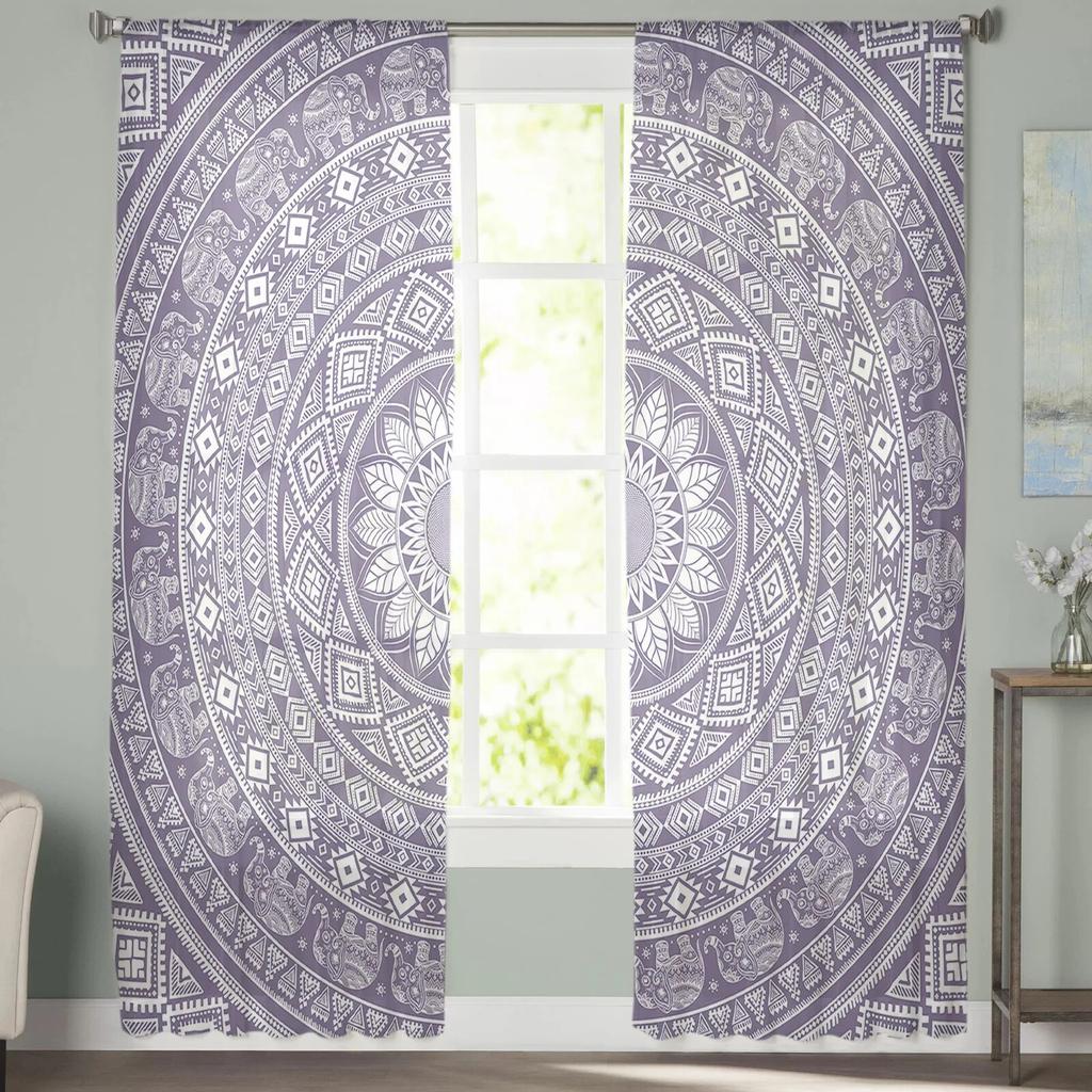 Boho Mandala Vzor Tylové Závěsy do Obývacího Pokoje Kuchyně Ložnice Průsvitný Tyl pro Kavárnu Hotel Moderní Domácí Dekor