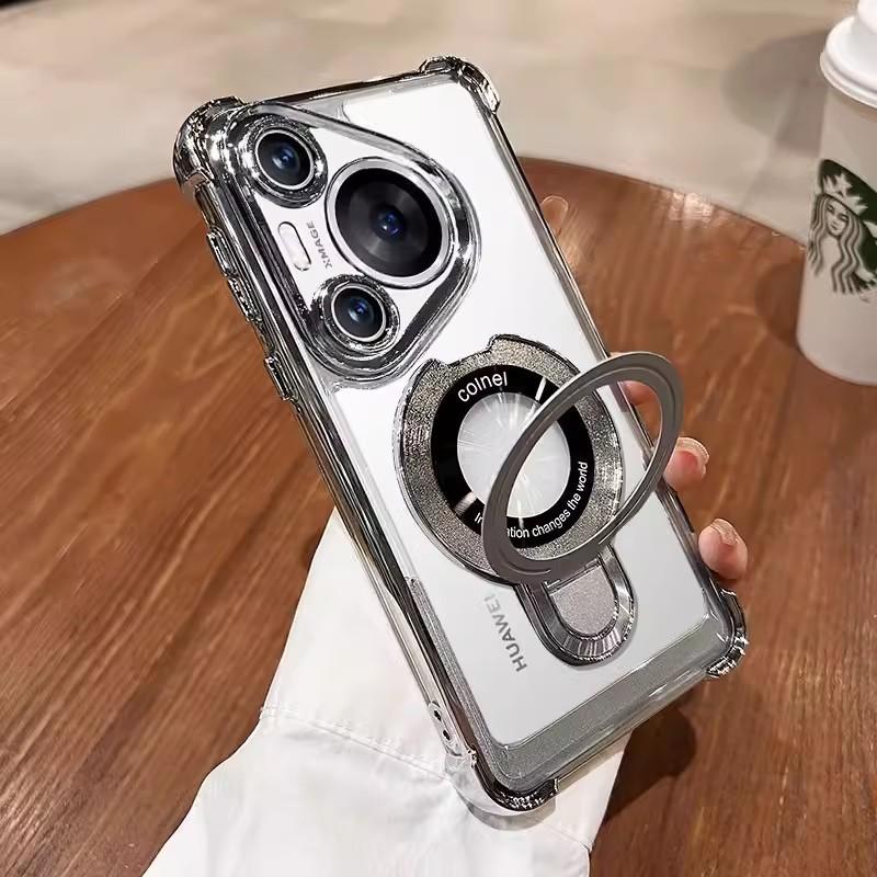 Huawei Pura70 Electroplated Four Corners Compatible with HONOR Magic6 Gradient Magnetic Shield Stand Phone Case Mate60