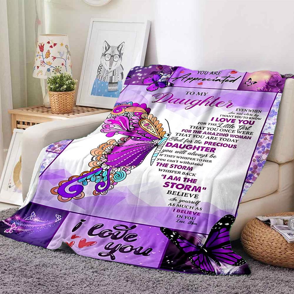 1PC Daughter Appreciation Quote Blanket, Soft Warm All-Season Throw for Sofa, Bed, Car, Office, Vibrant Colorful Design, Durable & Cozy Gift for Home