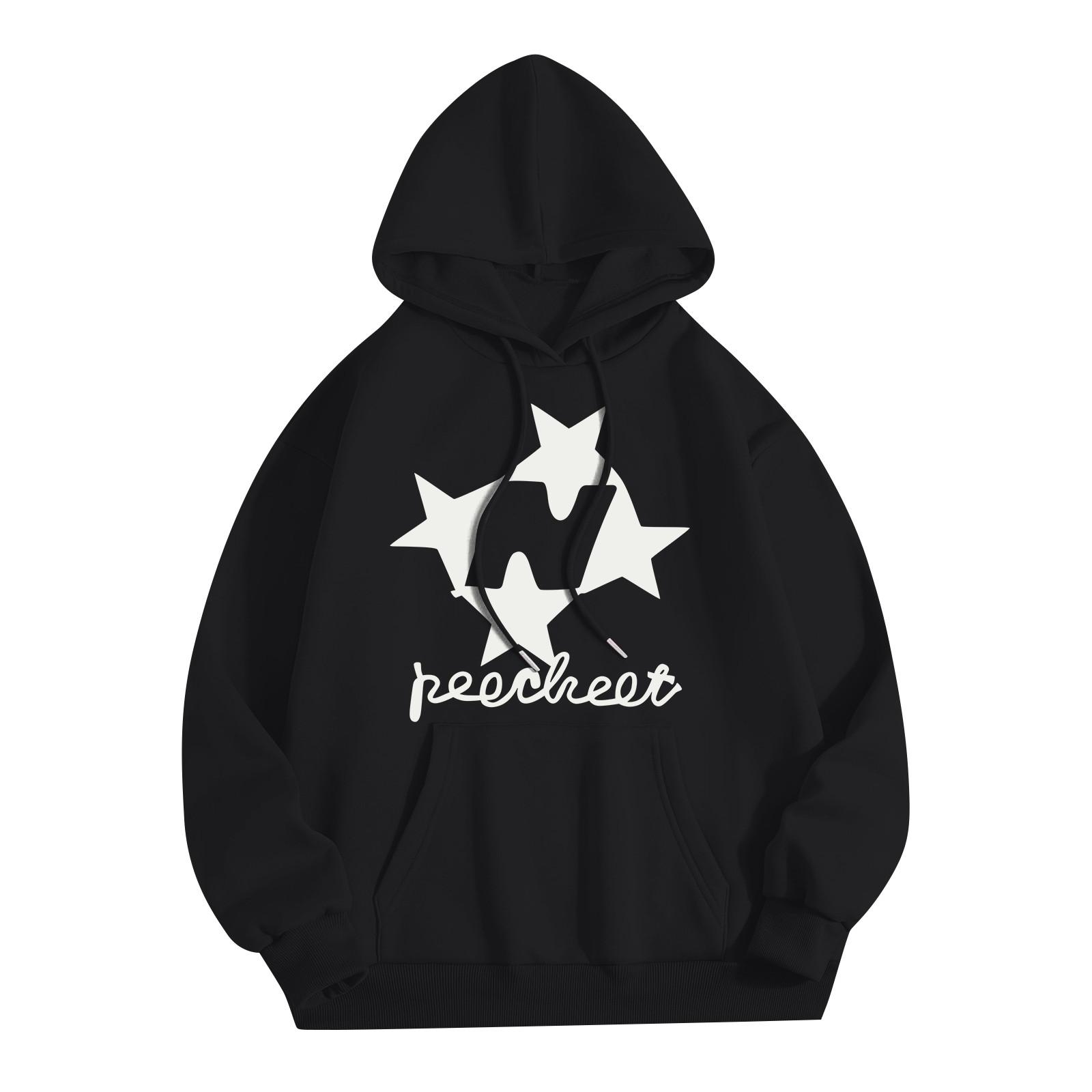 

Толстовки для девочек-подростков с длинным рукавом и принтом букв, повседневные графические толстовки с капюшоном, пуловер с завязками, симпатичная толстовка большого размера L чёрный