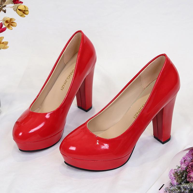 High Heels Shoes Women White Wedding Shoes Thick High Heels Fashion Party Pumps Footwear Black Red Big Size Spring