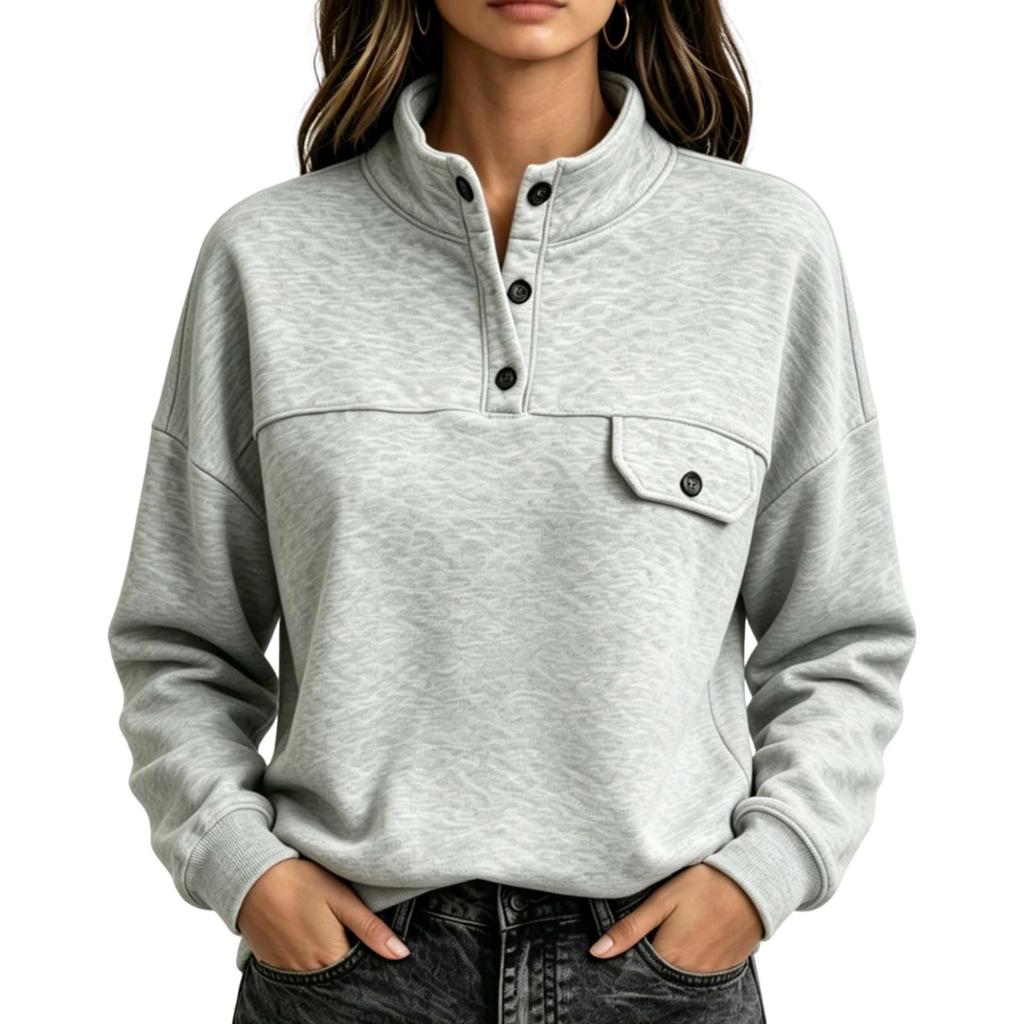 Women's Long Sleeve Crewneck Pocket Sweatshirt Casual Pullover for Everyday Wear