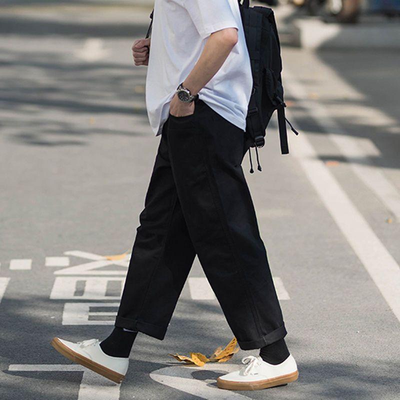 Casual Solid Color Loose Straight Fashion Comfortable Pants Capable Simplicity Handsome Elastic Waist Lacing Men's Clothing 2023