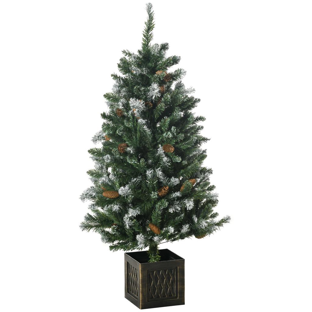 Artificial Christmas Tree 120 cm Snowy Christmas Tree with 328 Branches and Metal Stand Green Christmas Decoration