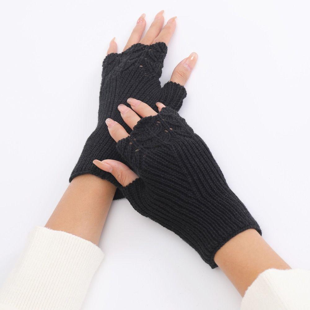Half Finger Knitted Gloves Hollow Out Crochet Flower Mittens All-Match Winter Wool Gloves Gift