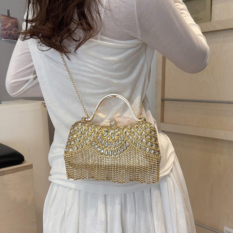 2026 Cross-border New Rhinestones Dinner Bag Tassel Portable Banquet Fashionable Celebrity Single Shoulder