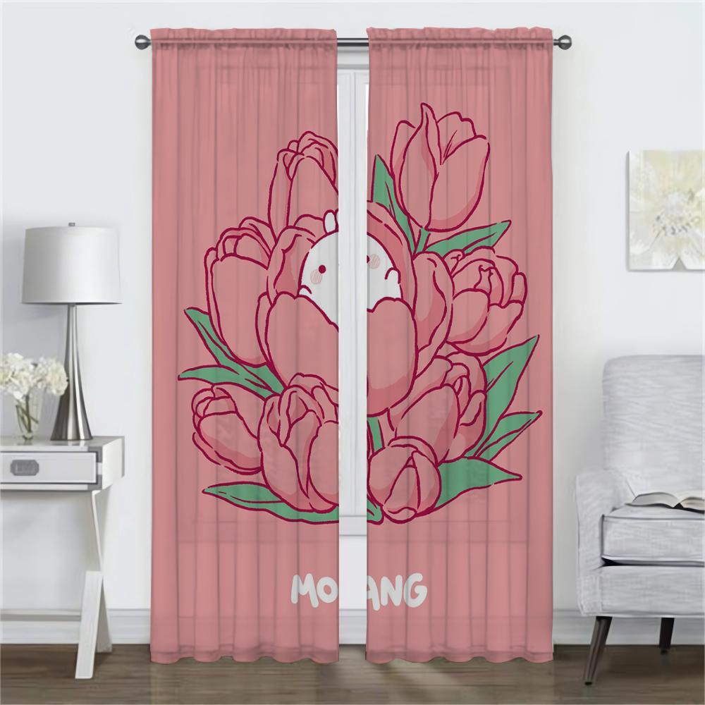 Set Of 2 Halloween Decoration Molangs Kitchen Curtains Living Room Curtain Blinds Home Interior Shades Partition Polyester Perfect For Area