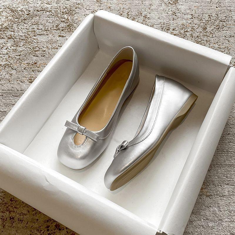 

Leopard print inner height increase bow ballet shoes women s 2025 autumn explosion skirt shallow mouth soft sole single shoes women 35 срібний