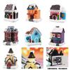 Mini Christmas Village Houses LED Lighted Resin Cottage Figure Christmas Decorations Seasonal Electric Figures For Fireplace