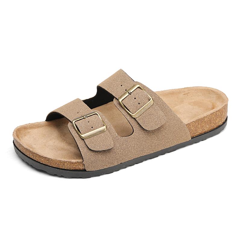 Mens Slippers Arch Support Slip-on Suede Shoe Crestar Cork Footbed Arizona Sandals for Women Solid Color Double Button Slippers