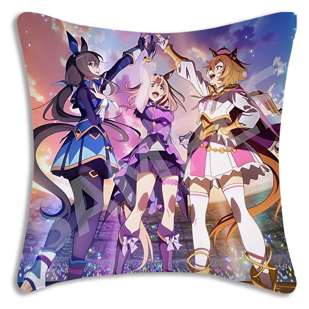 Anime Uma M-Musume Pretty Derby Pillow Covers Cartoon Sofa Decorative Home Double-sided Printing Short Plush Cute Cushion Cover