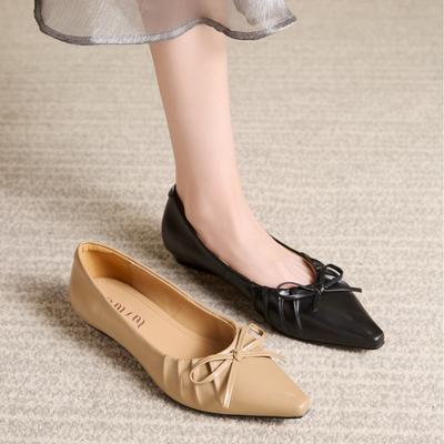 Pointed Flat Shoes Women's 2025 Gentle Temperament French Small Single Shoes Bow Low Heel Light Mouth Loafers Lazy Shoes