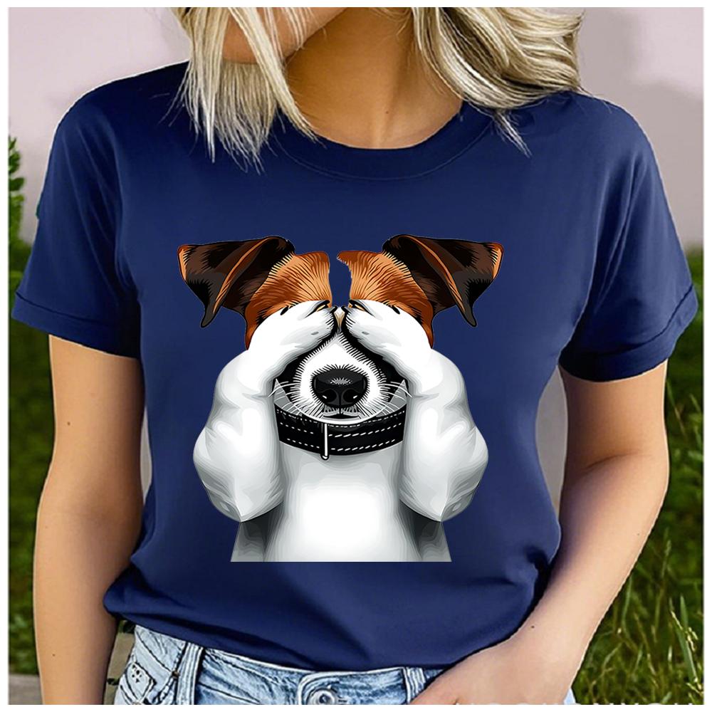 Unisex Womens Cotton Naughty Jack Russell Print TShirt Loose Round Neck Casual Short Sleeve Fashion Top Clothing Summer