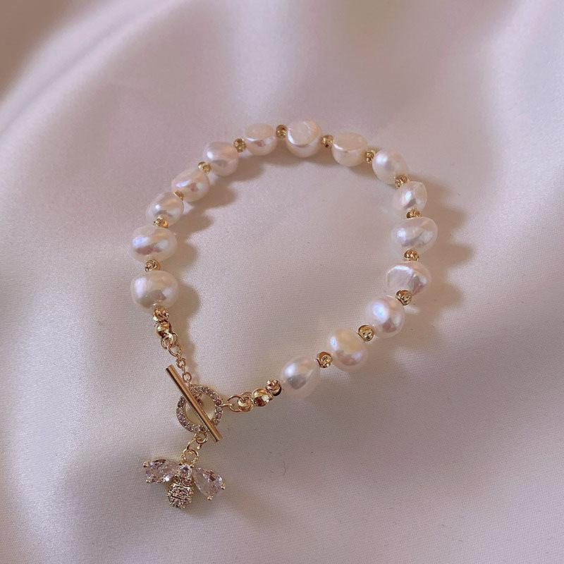 Hot-selling rhinestone bee pearl bracelet female simple style personalized handmade jewelry DIY jewelry