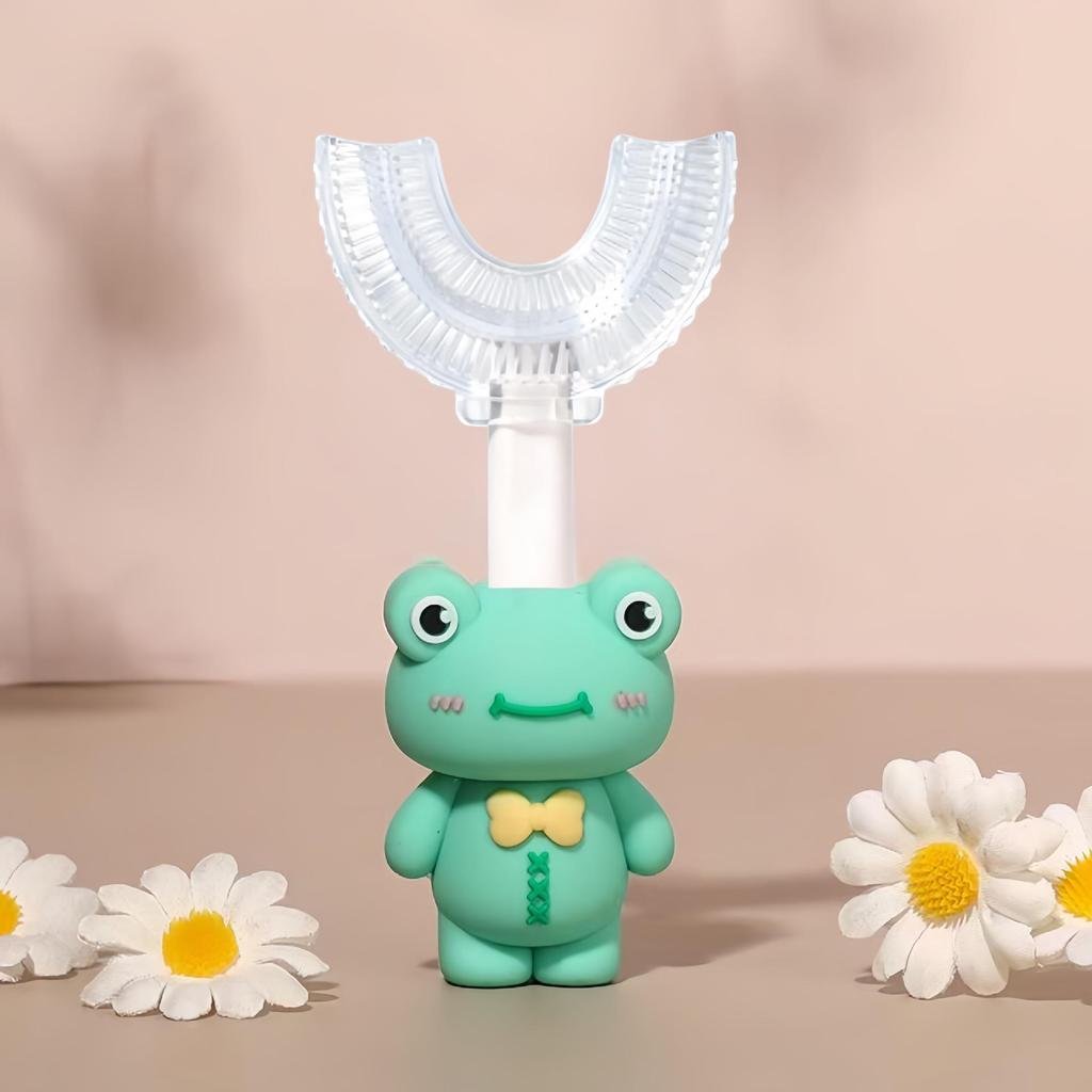 Children's U-Shaped Silicone Toothbrush, Soft Bristles, Anti-Slip Cartoon Handle, Ages 1-12