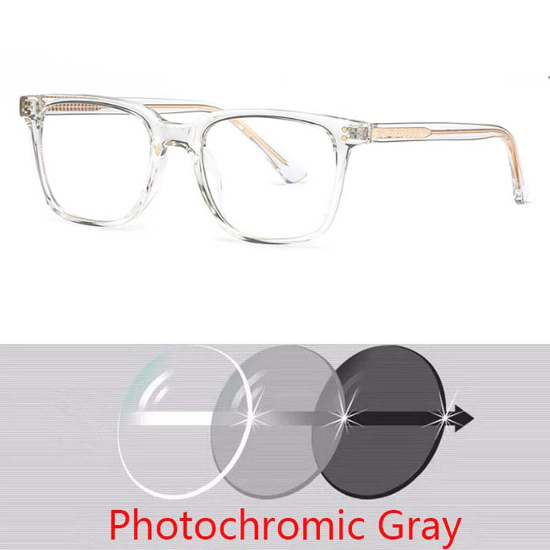 Square Rivets Photochromic Glasses Men Women Myopia Eyeglasses Students Short Sight Eyewear 0 -0.5 -1 -1.25 -1.5 -2.0 To -6