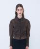 KILA Sheer Shirring Long Sleeve Button Blouse [Brown]
