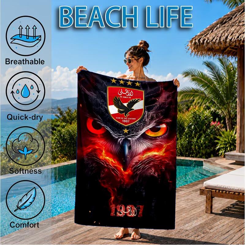 Ahly Football club Printed Microfiber Beach Towel, Soft And Absorbent, Quick-Dry, Ideal for Summer Travel, Beach Essential, Swimming Pool